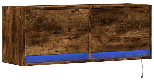 Füstös tölgy színű fali TV-szekrény LED-ekkel 100x31x35 cm
