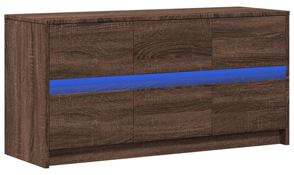 Barna tölgy színű szerelt fa LED-es TV-szekrény 100x34x50 cm