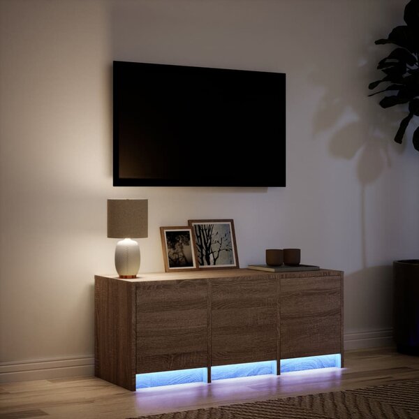 Barna tölgy színű szerelt fa TV-szekrény LED-del 97x34x40 cm