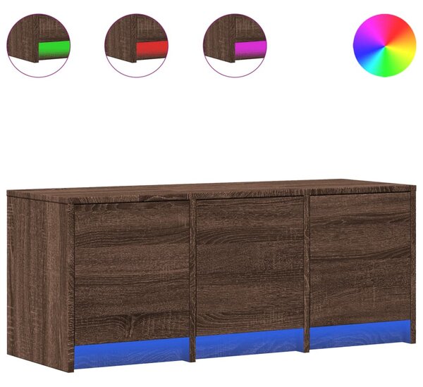 Barna tölgy színű szerelt fa TV-szekrény LED-del 97x34x40 cm