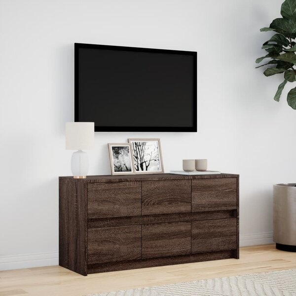 Barna tölgy színű szerelt fa LED-es TV-szekrény 100x34x50 cm