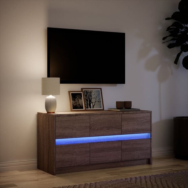 Barna tölgy színű szerelt fa LED-es TV-szekrény 100x34x50 cm