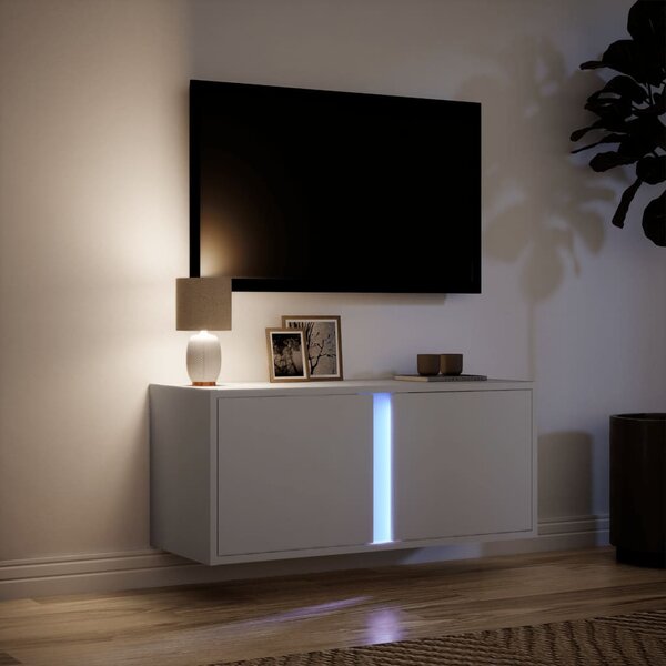Fehér falra szerelhető TV-szekrény LED-lámpákkal 80x31x35 cm