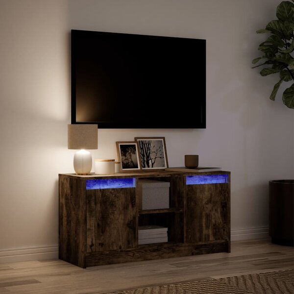Füstös tölgy színű szerelt fa LED-es TV-szekrény 100x34x50 cm