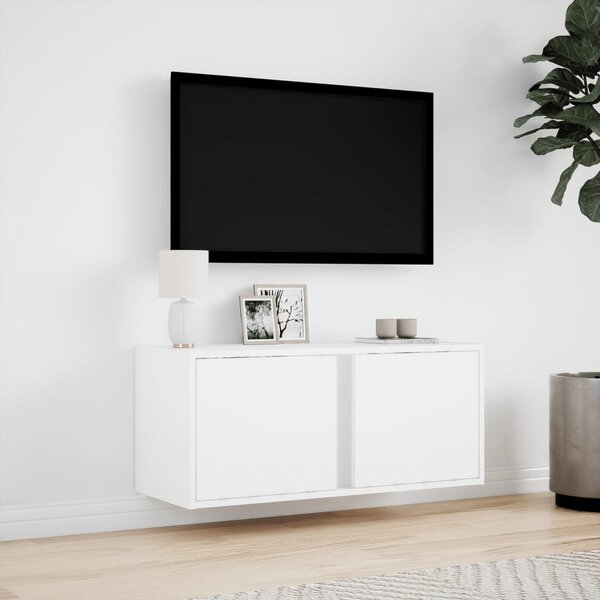 Fehér falra szerelhető TV-szekrény LED-lámpákkal 80x31x35 cm