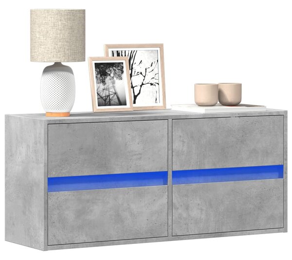 Betonszürke falra szerelhető TV-szekrény LED-del 100x31x45 cm