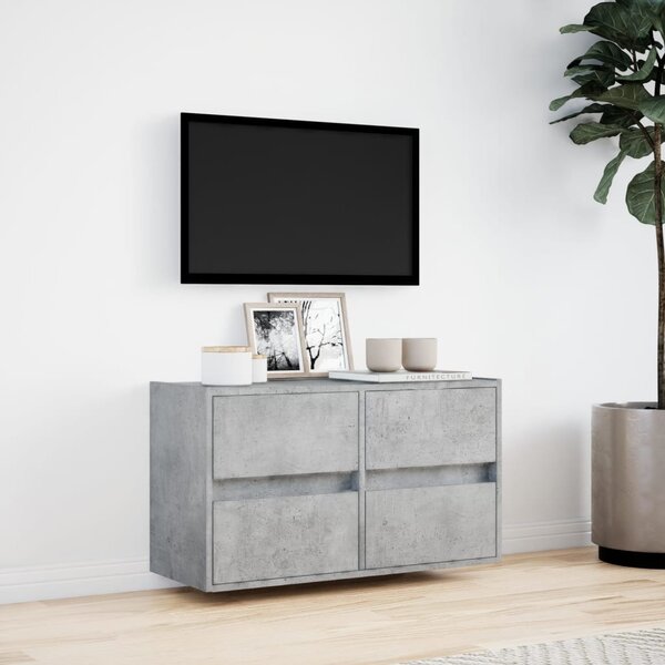 Betonszürke falra szerelhető TV-szekrény LED-del 80x31x45 cm