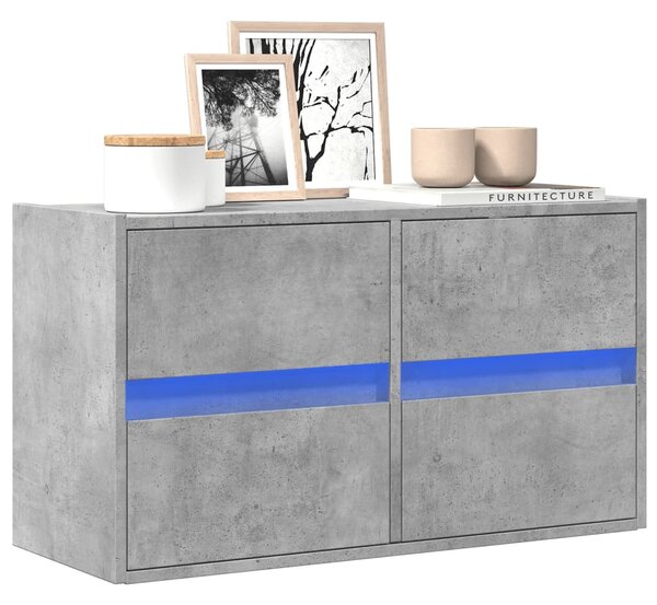 Betonszürke falra szerelhető TV-szekrény LED-del 80x31x45 cm