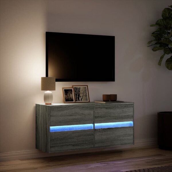 Szürke sonoma színű fali TV-szekrény LED-del 100x31x45 cm