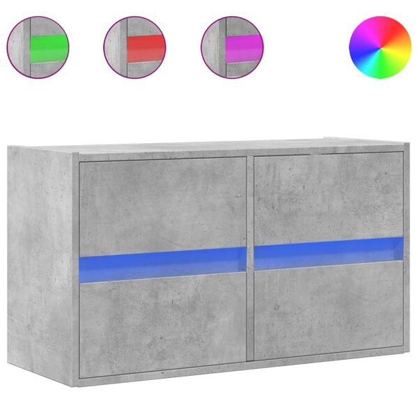 Betonszürke falra szerelhető TV-szekrény LED-del 80x31x45 cm