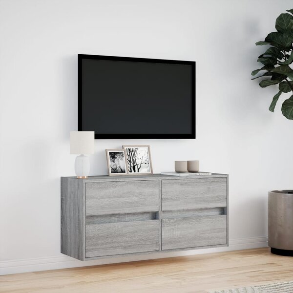 Szürke sonoma színű fali TV-szekrény LED-del 100x31x45 cm