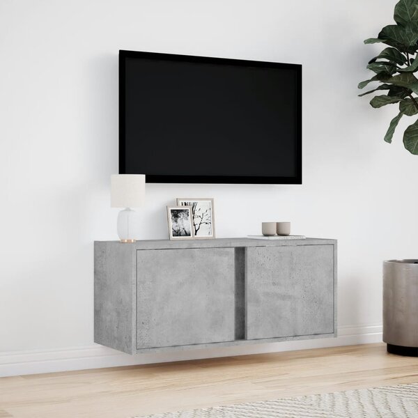 Betonszürke falra szerelhető TV-szekrény LED-del 80x31x35 cm
