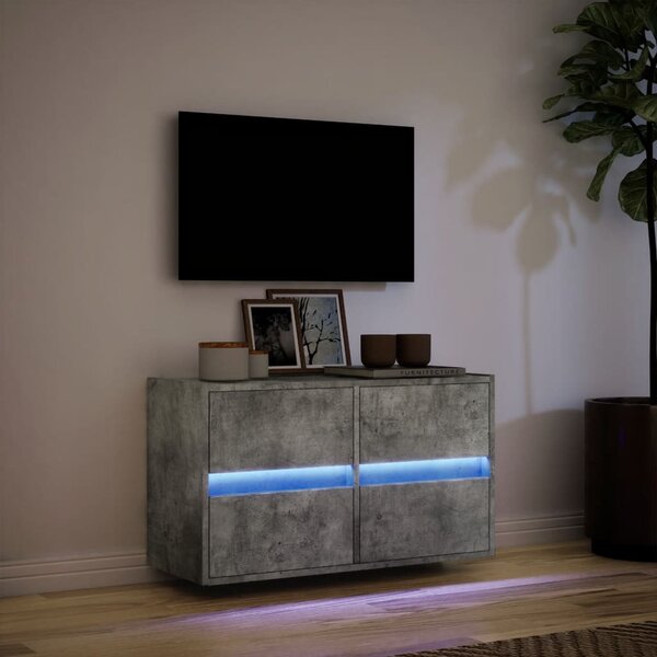 Betonszürke falra szerelhető TV-szekrény LED-del 80x31x45 cm