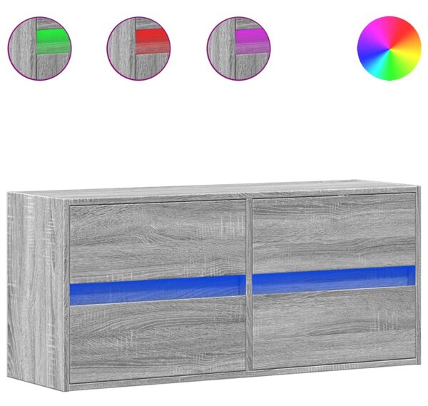 Szürke sonoma színű fali TV-szekrény LED-del 100x31x45 cm