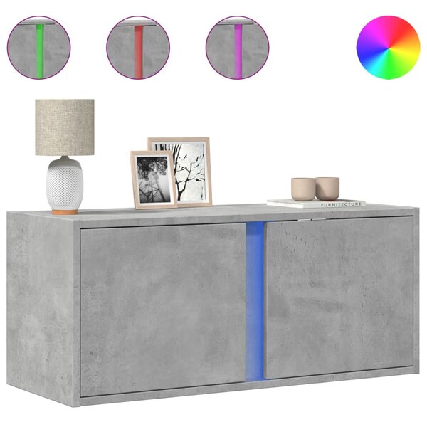 Betonszürke falra szerelhető TV-szekrény LED-del 80x31x35 cm
