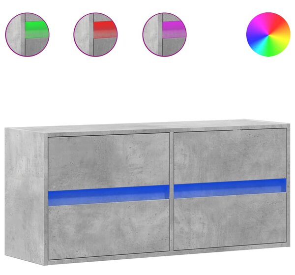 Betonszürke falra szerelhető TV-szekrény LED-del 100x31x45 cm