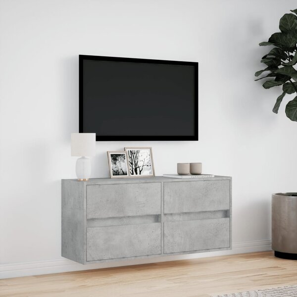 Betonszürke falra szerelhető TV-szekrény LED-del 100x31x45 cm