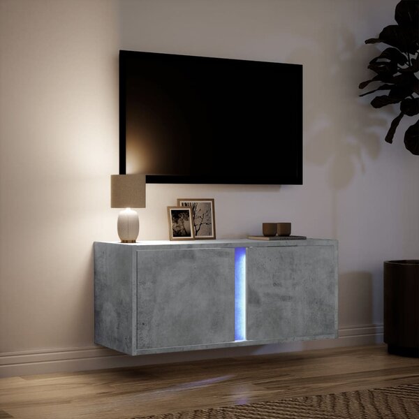 Betonszürke falra szerelhető TV-szekrény LED-del 80x31x35 cm