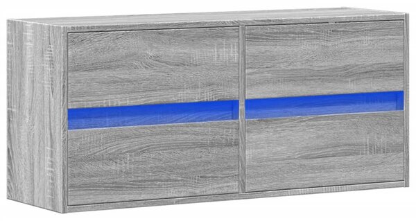 Szürke sonoma színű fali TV-szekrény LED-del 100x31x45 cm