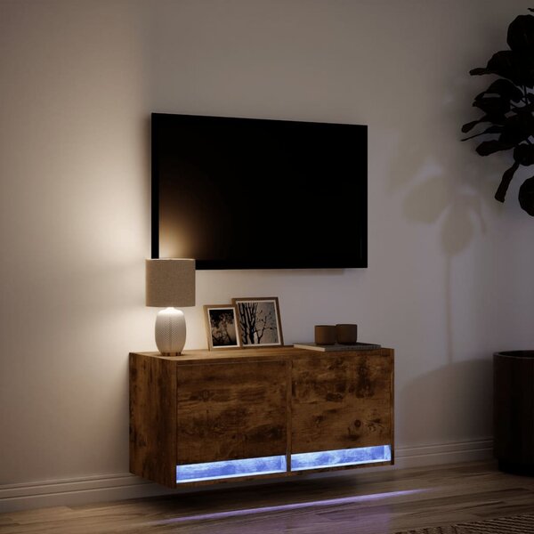 Füstös tölgy színű fali TV-szekrény LED-ekkel 80x31x35 cm