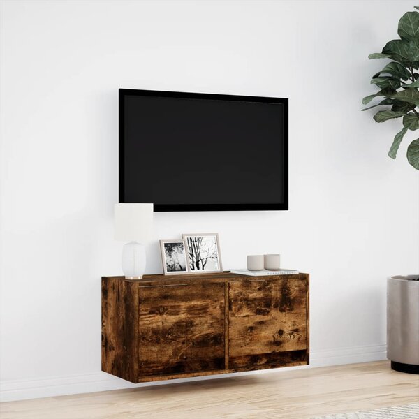 Füstös tölgy színű fali TV-szekrény LED-ekkel 80x31x35 cm