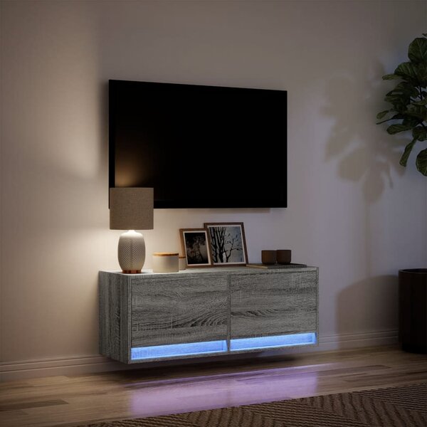 Szürke sonoma színű fali TV-szekrény LED-ekkel 100 x 31 x 35 cm