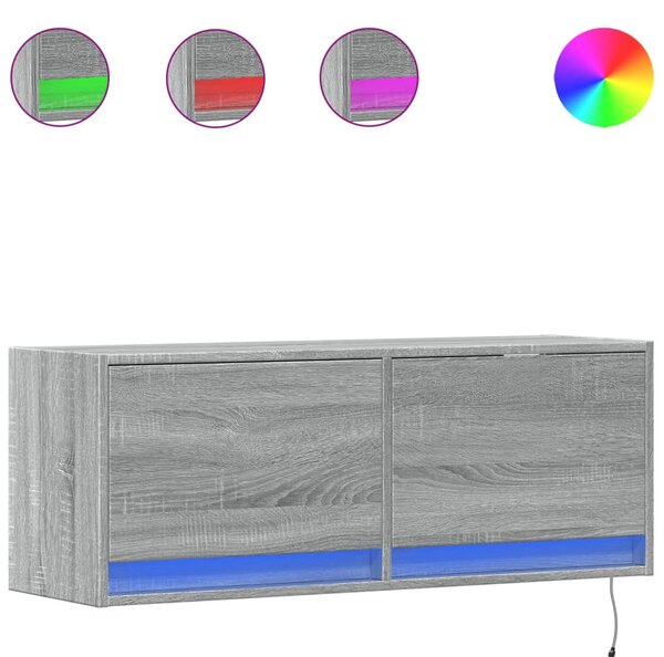 Szürke sonoma színű fali TV-szekrény LED-ekkel 100 x 31 x 35 cm