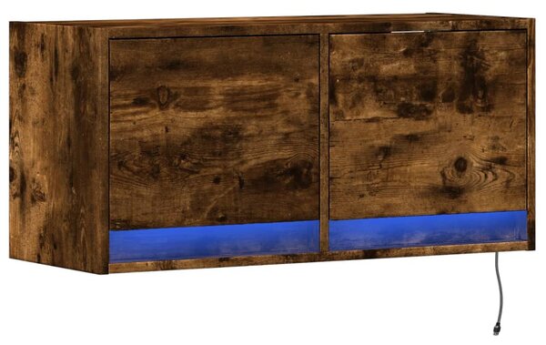 Füstös tölgy színű fali TV-szekrény LED-ekkel 80x31x35 cm