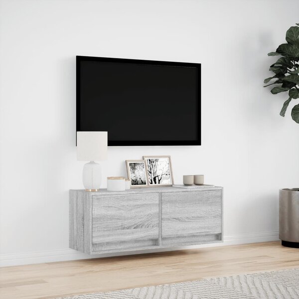 Szürke sonoma színű fali TV-szekrény LED-ekkel 100 x 31 x 35 cm
