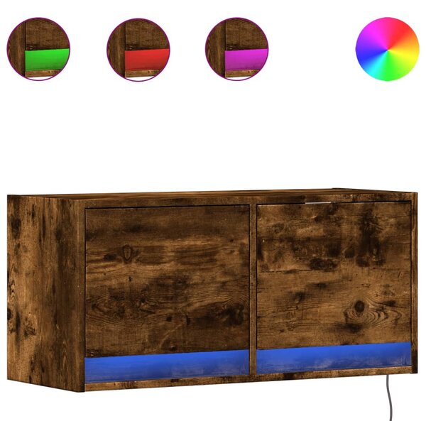 Füstös tölgy színű fali TV-szekrény LED-ekkel 80x31x35 cm