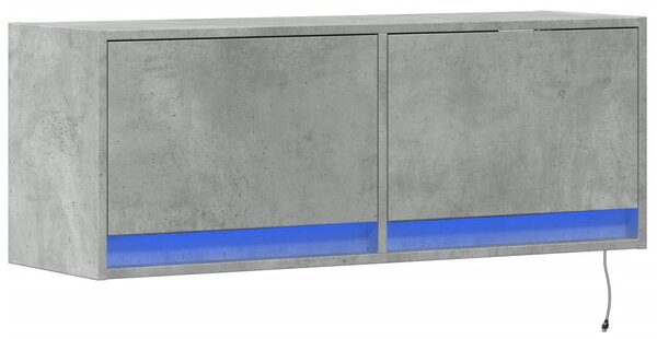 Betonszürke falra szerelhető TV-szekrény LED-del 100x31x35 cm