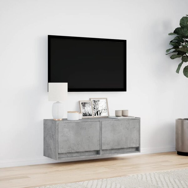 Betonszürke falra szerelhető TV-szekrény LED-del 100x31x35 cm