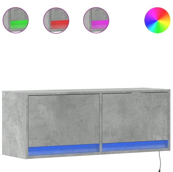 Betonszürke falra szerelhető TV-szekrény LED-del 100x31x35 cm