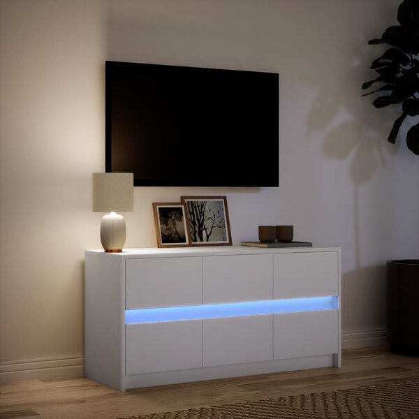 Fehér szerelt fa TV-szekrény LED-ekkel 100 x 34 x 50 cm