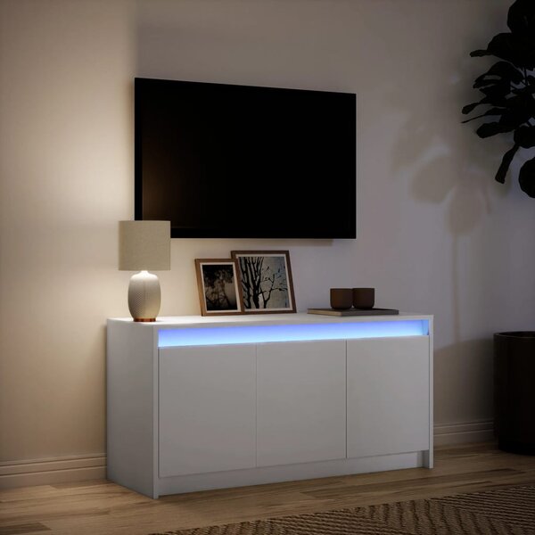Fehér szerelt fa TV-szekrény LED-ekkel 100 x 34 x 50 cm