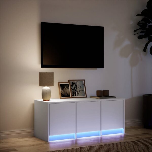 Fehér szerelt fa TV-szekrény LED-ekkel 97 x 34 x 40 cm