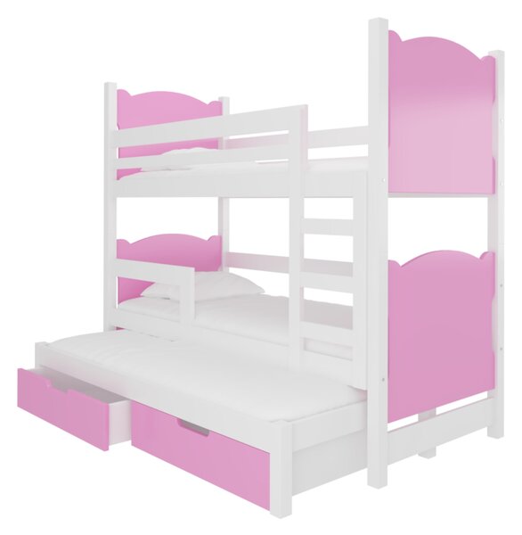 LETIA emeletes ágy, 180x75, fehér/rózsaszín