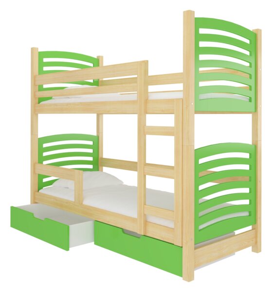 OSINA emeletes ágy, 180x75, fenyő/zöld