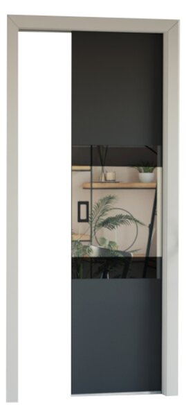 LUMBA tolóajtó 70 + ajtókeret, 70x209,7, grafit/fekete üveg