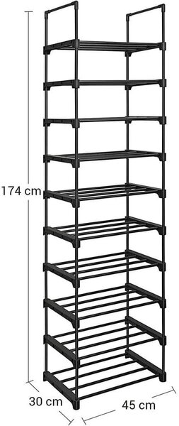 Fém cipőállvány 10 szintes - fekete