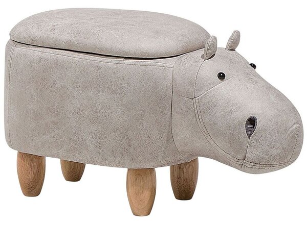 Állatos puff tárolóval HIPPO Műbőr Világosszürke Víziló