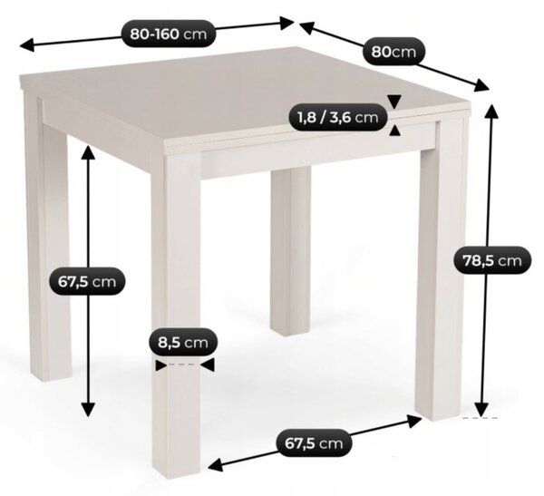 JAKS Kasmírszínű bővíthető étkezőasztal 80–160 cm MAX