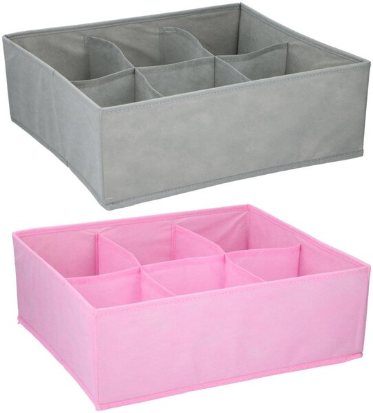TÁROLÓ DOBOZ 40X37X17CM 6 OSZTÁSOS 2SZÍN PINK/SZÜRKE