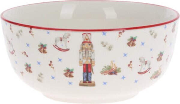 PORCELÁN TÁL, 500ML, 138X60MM, 380 GRAMM, DIÓTÖRŐ MATRICÁVAL ÉS PIROS PEREMMEL