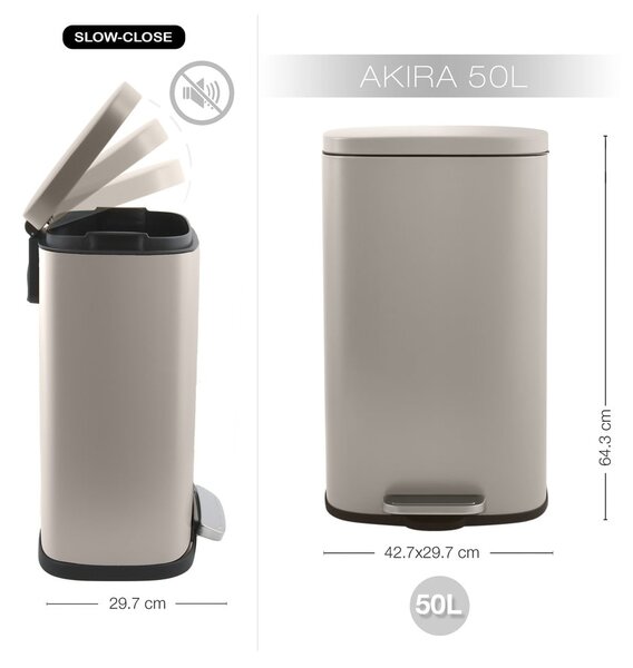 Szürkésbarna acél pedálos szemetes 50 l Akira – Spirella