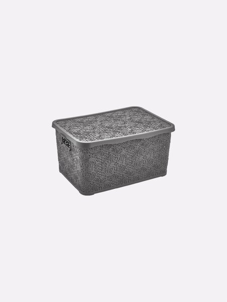TÁROLÓDOBOZ SZÖGL. TETŐVEL MŰA. 2,5L 3 SZÍN "LACE" 10,5*22,2*15,2CM