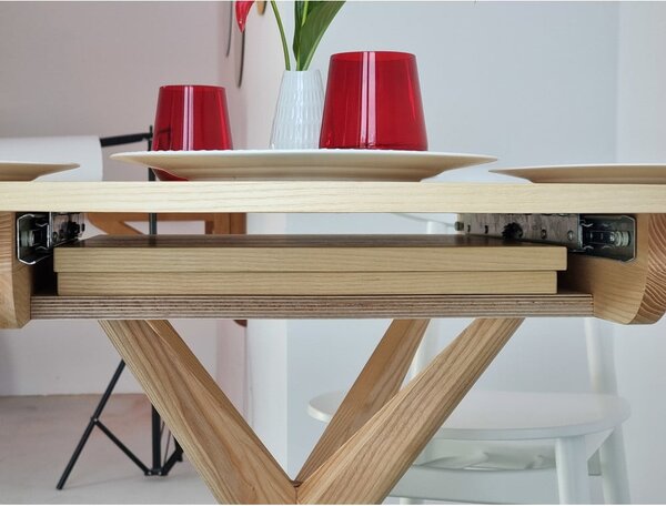 Kőrisfa kerek bővíthető étkezőasztal hosszabbító asztallappal ø 90 cm Jubi – Ragaba