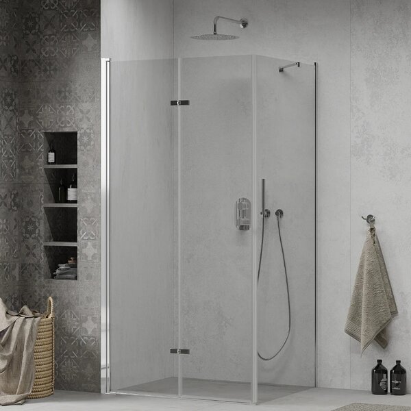 Mexen Lima 80x120 aszimmetrikus szögletes összecsukható nyílóajtós zuhanykabin 6 mm vastag vízlepergető biztonsági üveggel, krómozott elemekkel, 190 cm magas