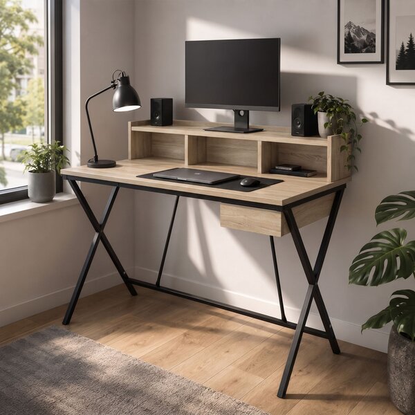 AKORD Furniture Factory FLEXO Ipari Számítógépasztal Sonoma Tölgy Fekete Lábakkal