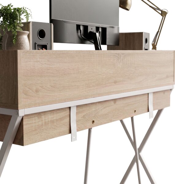 AKORD Furniture Factory FLEXO Ipari Számítógépasztal Sonoma Tölgy Fehér Lábakkal